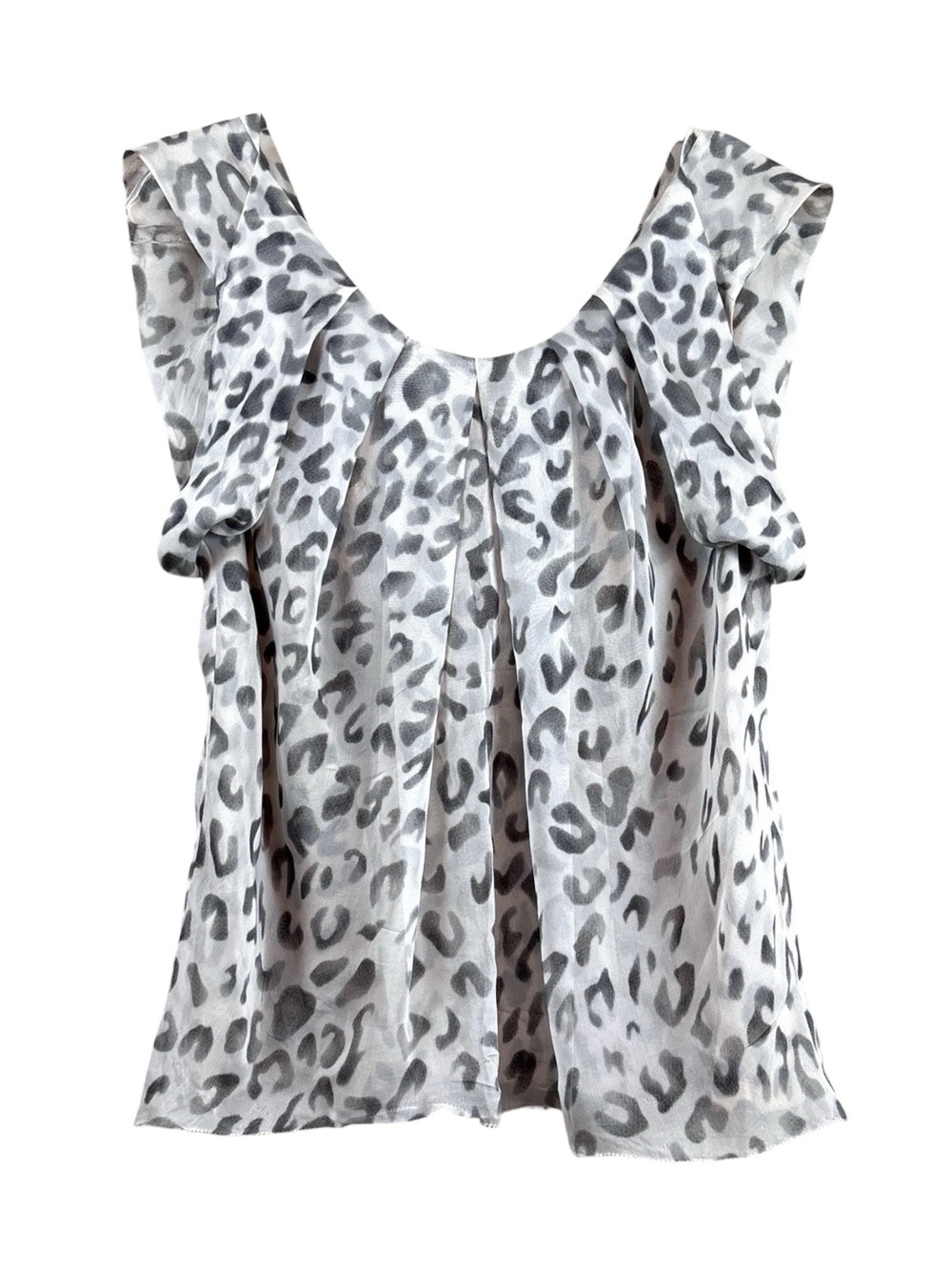 Zac Posen Leopard Cheetah Print Pleated Silk Blouse Top White Gray Size 8
